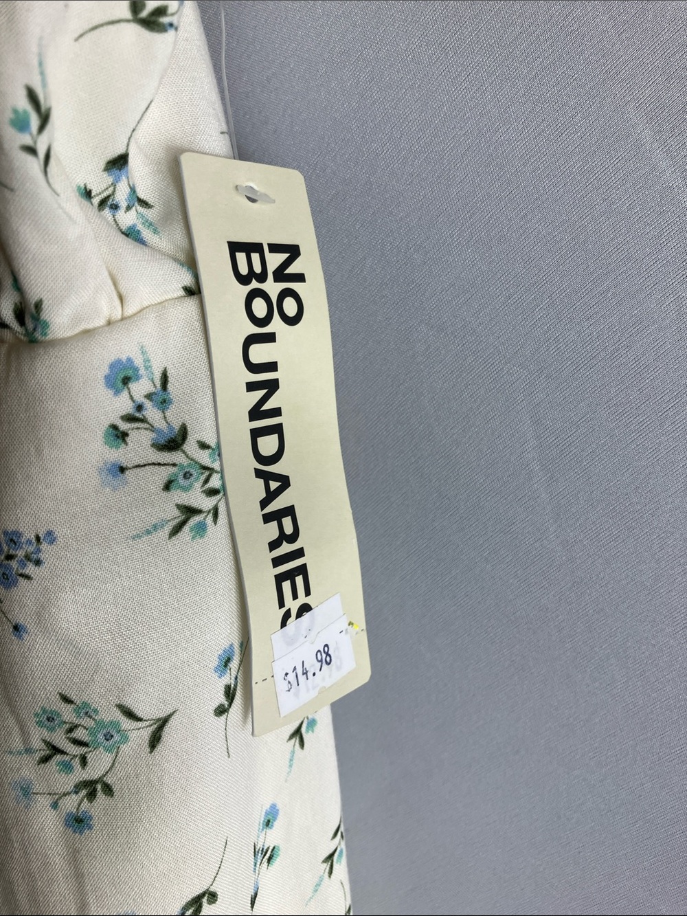 No Boundaries Ivory Dress with Blue and Green Floral Print - Picture 3 of 9